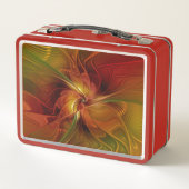 Abstrakte Rote Orange Braun Grünes Fraktal Kunst B Metall Lunch Box (Rückseite)