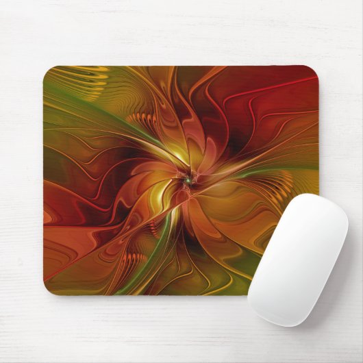 Abstrakte Rote Orange Braun Grünes Fraktal Kunst B Mousepad (Mit Mouse)