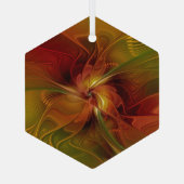 Abstrakte Rote Orange Braun Grünes Fraktal Kunst B Ornament Aus Glas (Rückseite)