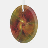 Abstrakte Rote Orange Braun Grünes Fraktal Kunst B Ornament Aus Glas (Vorderseite links)