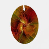 Abstrakte Rote Orange Braun Grünes Fraktal Kunst B Ornament Aus Metall (Vorderseite links)