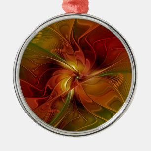 Abstrakte Rote Orange Braun Grünes Fraktal Kunst B Ornament Aus Metall