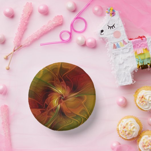 Abstrakte Rote Orange Braun Grünes Fraktal Kunst B Pappteller (Party)