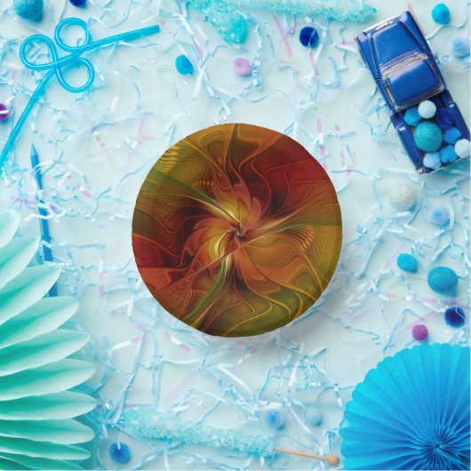 Abstrakte Rote Orange Braun Grünes Fraktal Kunst B Pappteller (Party)