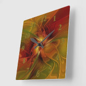 Abstrakte Rote Orange Braun Grünes Fraktal Kunst B Quadratische Wanduhr (Winkel)