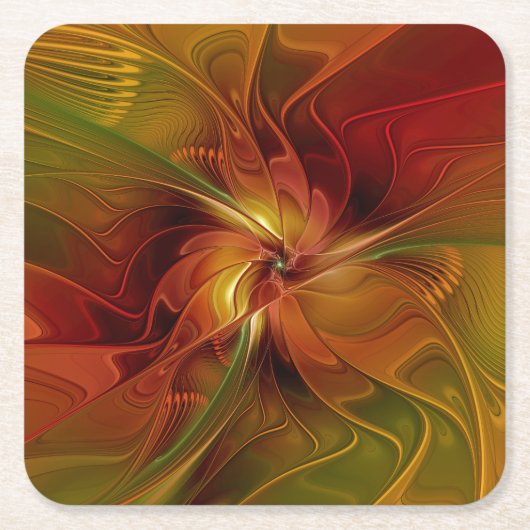 Abstrakte Rote Orange Braun Grünes Fraktal Kunst B Rechteckiger Pappuntersetzer (Vorderseite)
