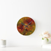 Abstrakte Rote Orange Braun Grünes Fraktal Kunst B Runde Wanduhr (Zuhause)