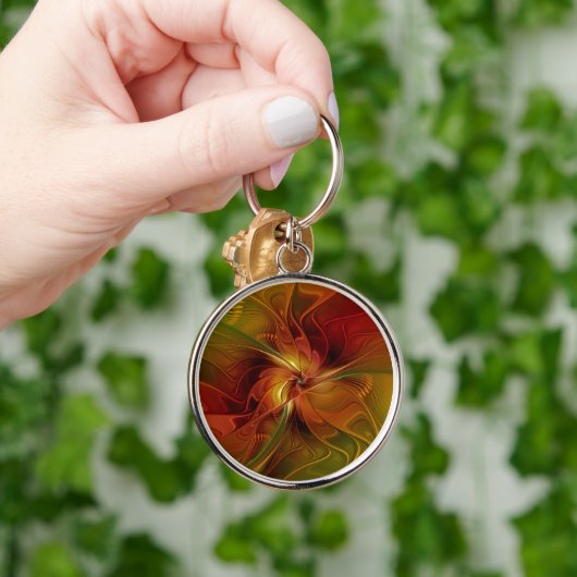 Abstrakte Rote Orange Braun Grünes Fraktal Kunst B Schlüsselanhänger (Hand)