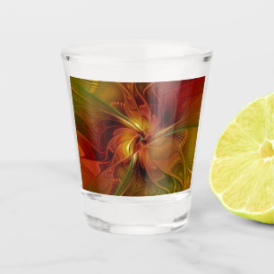 Abstrakte Rote Orange Braun Grünes Fraktal Kunst B Schnapsglas