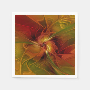 Abstrakte Rote Orange Braun Grünes Fraktal Kunst B Serviette
