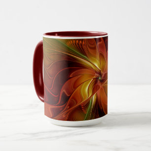 Abstrakte Rote Orange Braun Grünes Fraktal Kunst B Tasse