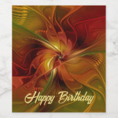 Abstrakte Rote Orange Braun Grünes Fraktal Kunst B Weinetikett (Einzelnes Label)