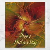 Abstrakte Rote Orange Braun Grünes Fraktal Kunst B Weinetikett (Einzelnes Label)