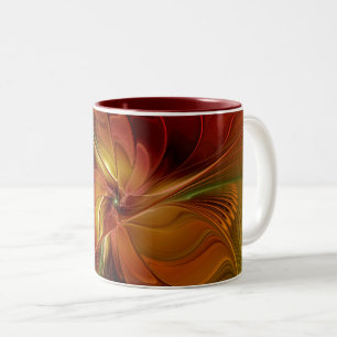 Abstrakte Rote Orange Braun Grünes Fraktal Kunst B Zweifarbige Tasse