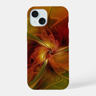 Abstrakte rote orangebraune grüne Fractal-Kunst-Bl iPhone 15 Hülle