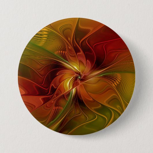 Abstrakte rote orangebraune grüne Fraktal-Kunst-Bl Button (Vorderseite)