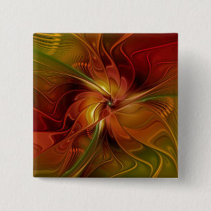 Abstrakte rote orangebraune grüne Fraktal-Kunst-Bl Button