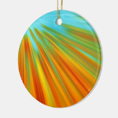 Abstrakte rote, orangefarbene Streifen auf blau Keramik Ornament (Links)