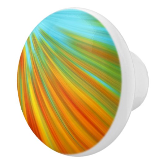 Abstrakte rote, orangefarbene Streifen auf blau Keramikknauf (Rechts)