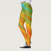 Abstrakte rote, orangefarbene Streifen auf blau Leggings (Links)