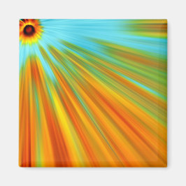 Abstrakte rote, orangefarbene Streifen auf blau Magnet