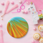 Abstrakte rote, orangefarbene Streifen auf blau Pappteller (Party)