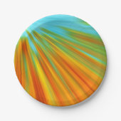 Abstrakte rote, orangefarbene Streifen auf blau Pappteller (Vorderseite)