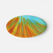 Abstrakte rote, orangefarbene Streifen auf blau Pappteller (Schrägansicht)