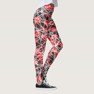 Abstrakte rote Punkte und verhedderte weiße Linien Leggings