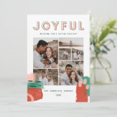 Abstrakte rote, rosa + grüne, fröhliche Multifotok Dankeskarte (Stehend Vorderseite)