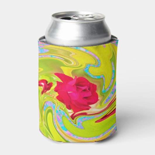 Abstrakte Rote Rose auf Gelb und Aqua Swirl Dosenkühler (Kanne Vorderseite)