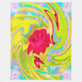 Abstrakte Rote Rose auf Gelb und Aqua Swirl Fleecedecke (Vorderseite)