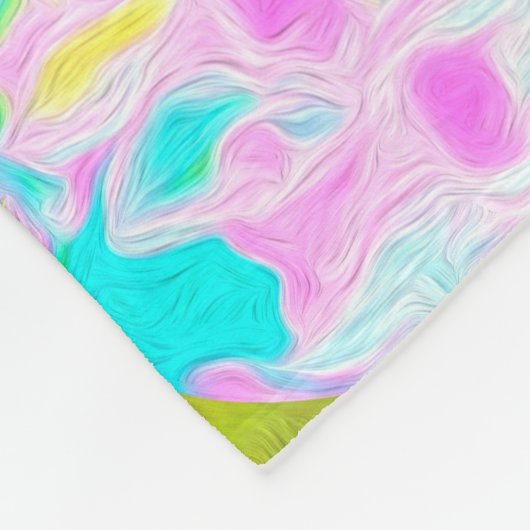 Abstrakte Rote Rose auf Gelb und Aqua Swirl Fleecedecke (Ecke)