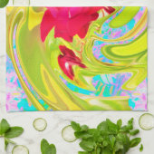 Abstrakte Rote Rose auf Gelb und Aqua Swirl Geschirrtuch (Gefaltet)