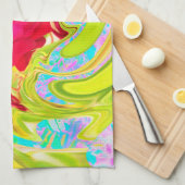 Abstrakte Rote Rose auf Gelb und Aqua Swirl Geschirrtuch (Viertel Falte)