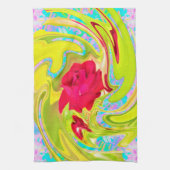 Abstrakte Rote Rose auf Gelb und Aqua Swirl Geschirrtuch (Vertikal)
