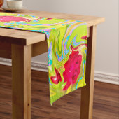 Abstrakte Rote Rose auf Gelb und Aqua Swirl Kurzer Tischläufer (Beispiel)