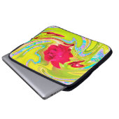 Abstrakte Rote Rose auf Gelb und Aqua Swirl Laptopschutzhülle (Vorne Knopf)