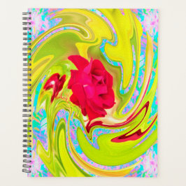 Abstrakte Rote Rose auf Gelb und Aqua Swirl Planer