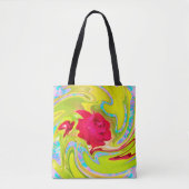 Abstrakte Rote Rose auf Gelb und Aqua Swirl Tasche (Vorderseite)