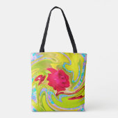 Abstrakte Rote Rose auf Gelb und Aqua Swirl Tasche (Rückseite)