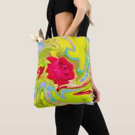 Abstrakte Rote Rose auf Gelb und Aqua Swirl Tasche