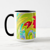 Abstrakte Rote Rose auf Gelb und Aqua Swirl Tasse (Links)