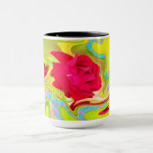 Abstrakte Rote Rose auf Gelb und Aqua Swirl Tasse (Zentrum)