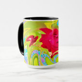 Abstrakte Rote Rose auf Gelb und Aqua Swirl Tasse (Vorderseite Links)
