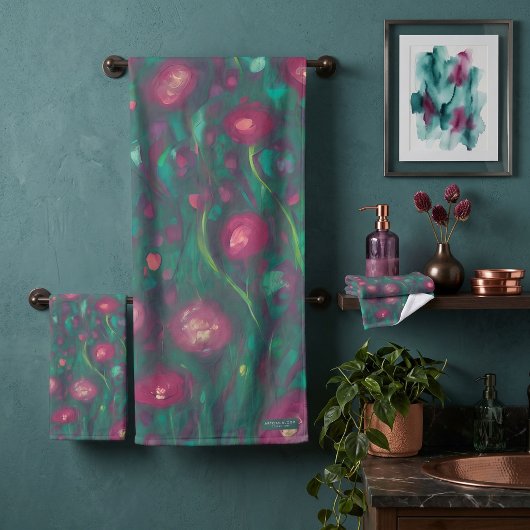 Abstrakte rote Rosen Badhandtuch Set