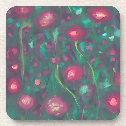 Abstrakte rote Rosen Getränkeuntersetzer (Vorderseite)