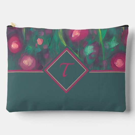 Abstrakte rote Rosen in Monogramm Zubehörtasche (Vorderseite)