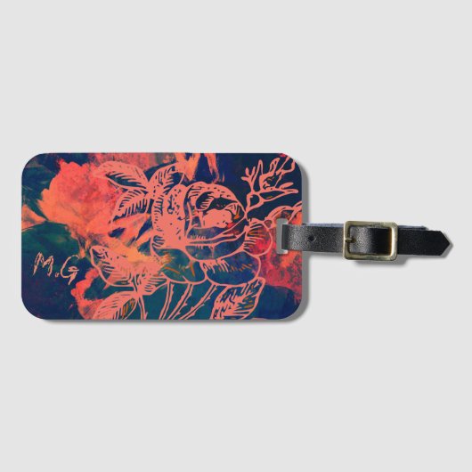 Abstrakte rote Rosen-Kunst-Monogramm Gepäckanhänger (Vorderseite (Horizontal))