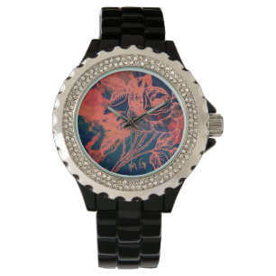 Abstrakte rote Rosen-Kunstmonogramm Armbanduhr